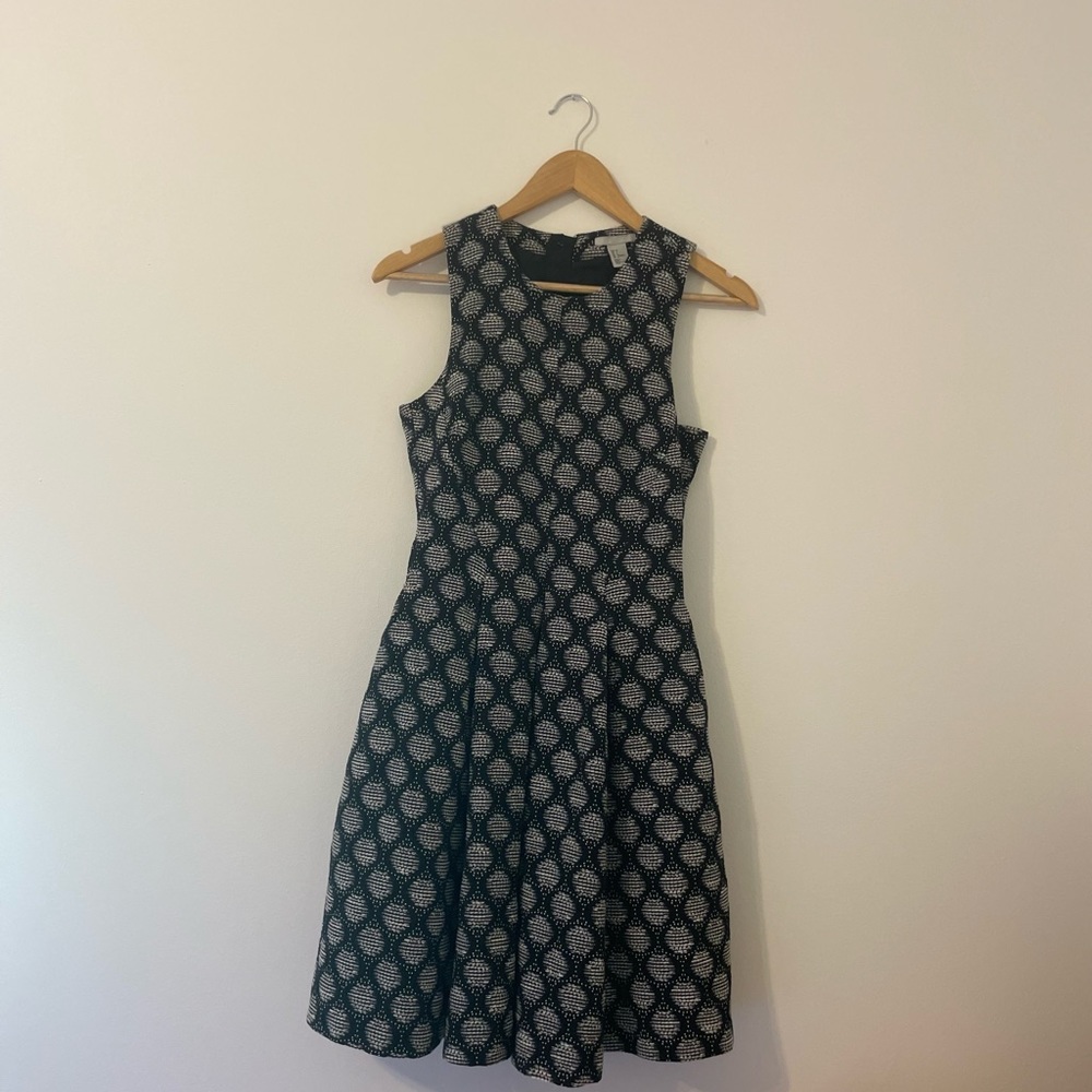 H&M Jacquard Black and White Fit and Flare Dress with Pockets